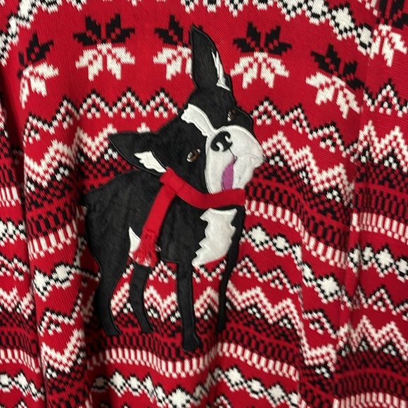 33 Degrees Men Red Knit Boston Terrier Dog Ugly Christmas Sweater Holiday - Picture 4 of 7